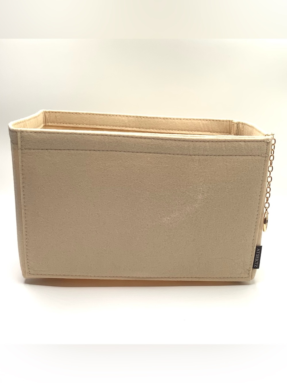 Beige Purse Organizer Insert with Chain Accent and Zippered Pocket